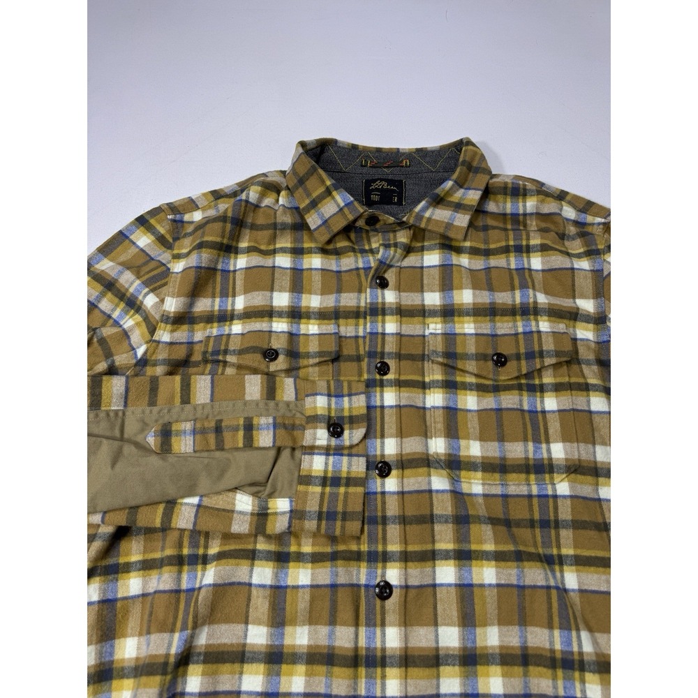 L.L. Bean x Todd Snyder Brown Plaid Flannel Shirt Mens XL Elbow Patch 512648